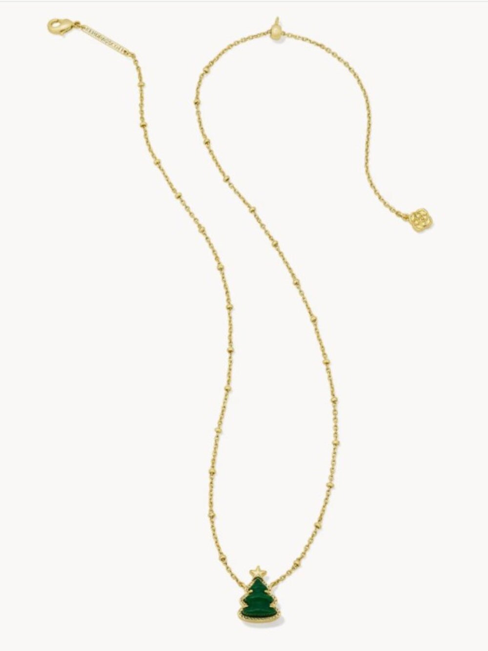 New Kendra Scott Holiday Tree Necklace Gold Green Christmas w/ Pouch Authentic! - Picture 2 of 9